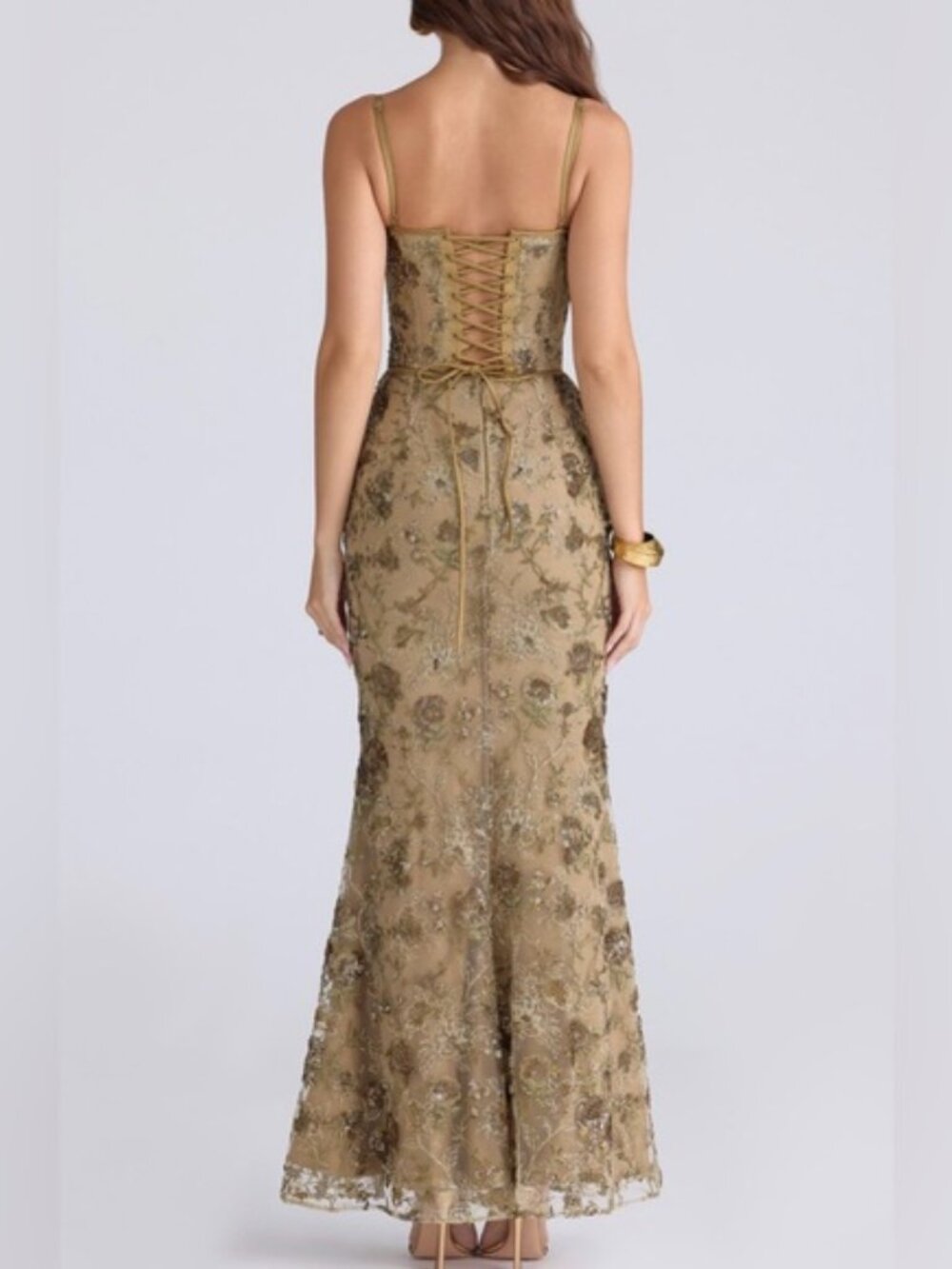 House Of CB Elegant Gold Floral Embroidered Gown. - Picture 2 of 15